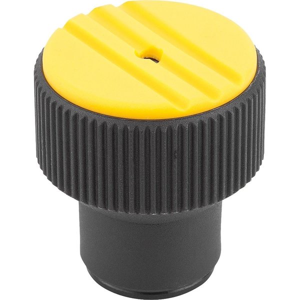 Kipp Torque Knurled Knob Size:2 D=M05, Thermoplastic Black Ral7021, Comp:Steel, Cap:Yellow Ral1021 K0277.2057
